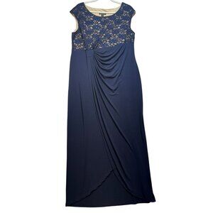 Connected Apparel Womens Lace & Draped Maxi Evening Dress 18W Navy Blue